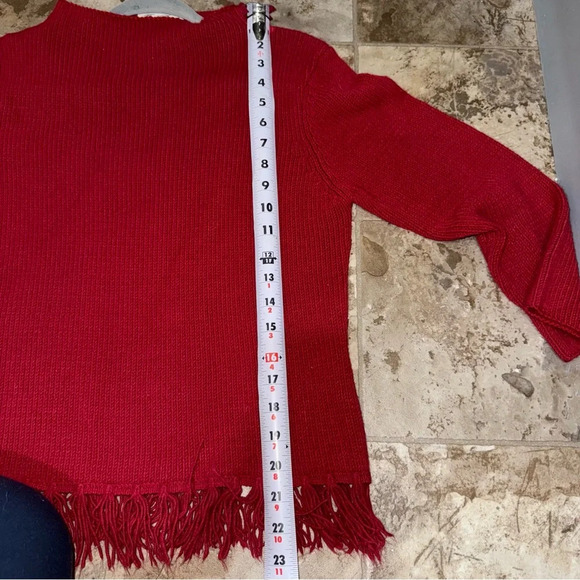 Women’s Vintage Red Feed David High Neck Sweater with Fringe Details Size: M - Picture 13 of 16